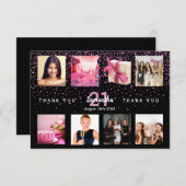 Zwarte foto collage verjaardag bedankkaart (Voorkant / Achterkant)