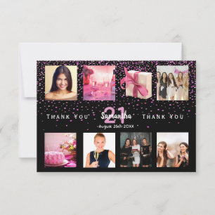 Zwarte foto collage verjaardag bedankkaart