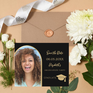 Zwarte foto Graduation Party Save the Date kaart