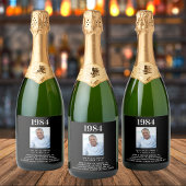 Zwarte foto leuke weetjes bio jaar geboortedag sparkling wijnetiket