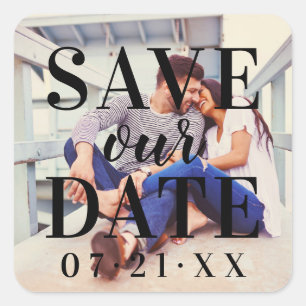 Zwarte Foto-overlay Trouwdag Vierkante Sticker