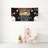 Zwarte foto van Baseball Bunting Flags Birthday Spandoek (Insitu)