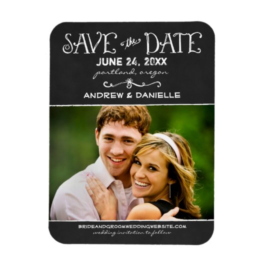 Zwarte foto van Rustic Script Chalkboard Wedding B Magneet (Verticaal)