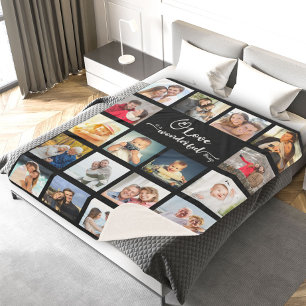 Zwarte fotocollage met 18 liefdescitaten sherpa deken