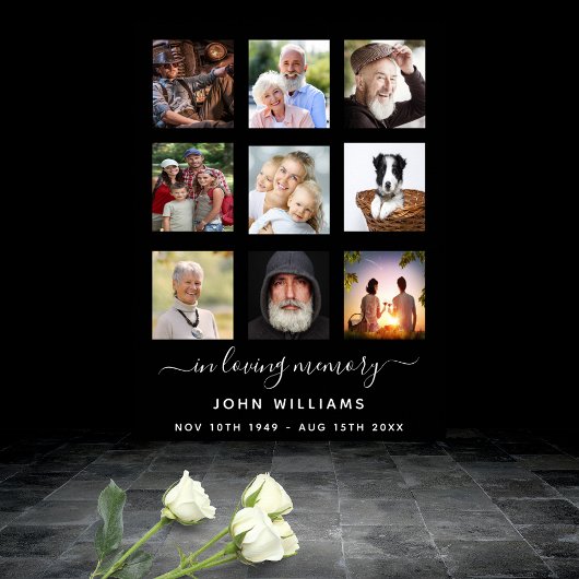 Zwarte fotocollage rouwkaart herdenking poster