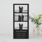 Zwarte fotostrip bruiloft Save The Date (Staand voorkant)