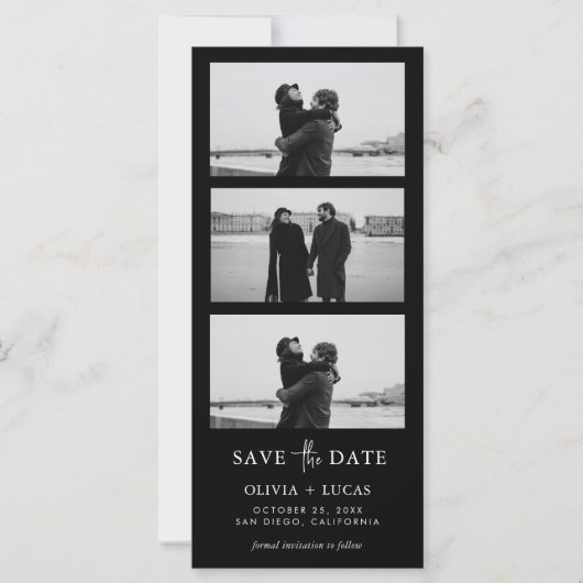 Zwarte fotostrip bruiloft Save The Date (Voorkant)
