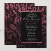 Zwarte & Frambozen Damast 12e trouwdagjubileum Kaart (Voorkant / Achterkant)