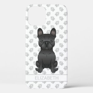 Zwarte Franse Bulldog / Franse Cartoonhond & Naam iPhone 12 Hoesje