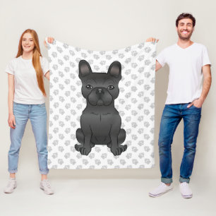 Zwarte Franse Bulldog / Franse Cartoonhond & Pootj Fleece Deken