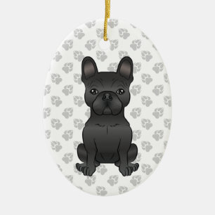 Zwarte Franse Bulldog / Franse Cartoonhond & Tekst Keramisch Ornament