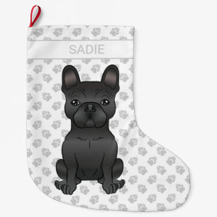 Zwarte Franse Bulldog / Frenchie Cartoon-hond & na Grote Kerstsok