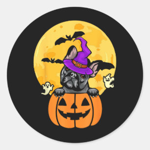 Zwarte Franse Bulldog Heks Hond Liefhebber Hallowe Ronde Sticker