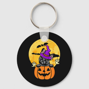 Zwarte Franse Bulldog Heks Hond Liefhebber Hallowe Sleutelhanger