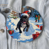 Zwarte Franse Bulldog Kerstfeest Sneeuwscène Ronde Button 6,0 Cm (In situ)