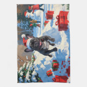 Zwarte Franse Bulldog Kerstfeest Sneeuwscène Theedoek (Verticaal)