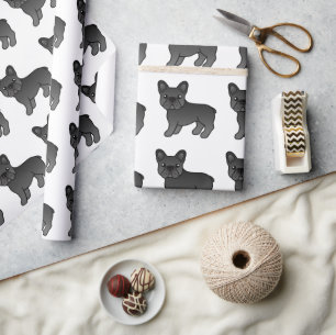Zwarte Franse Bulldog Zacht Tekenpatroon Hond Cadeaupapier