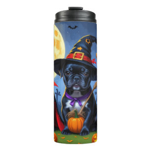 Zwarte Franse Bulldogs Pompoen Halloween Grappig Thermosbeker