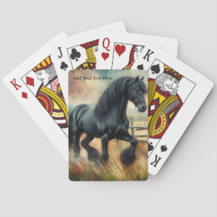 Zwarte Fresian Horse Pasture Rustic Fence Pokerkaarten