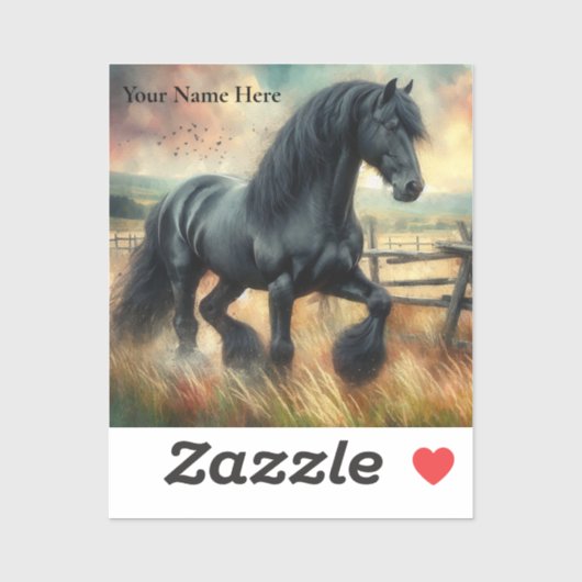 Zwarte Fresian Horse Pasture Rustic Fence Sticker (Vel)