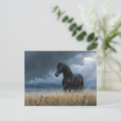 Zwarte Friese hengst dramatisch landschap Briefkaart (Staand voorkant)