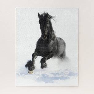 Zwarte Friesiaanse paarden in sneeuw Legpuzzel