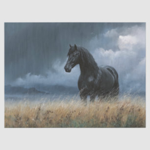 Zwarte Friesian Hengst Dramatische Decoupage Tissuepapier