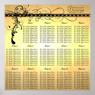 Zwarte Funky Elegante Krullen Stoelenkaart Tafels Poster