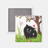 Zwarte Fuzzy Kat van Bihrle Magnet Magneet (Voorkant / Achterkant)