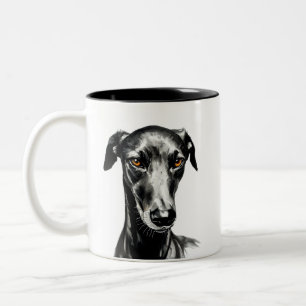 Zwarte Galgo-afbeelding voor Hondenliefhebbers Tweekleurige Koffiemok