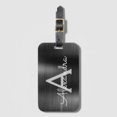 Zwarte Geborstelde Metal Monogram Naam en Initiaal Bagagelabel (Voorkant (verticaal))