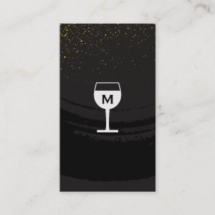 Zwarte Geborstelde Wijn Glas Goud Gespetterd Visitekaartje