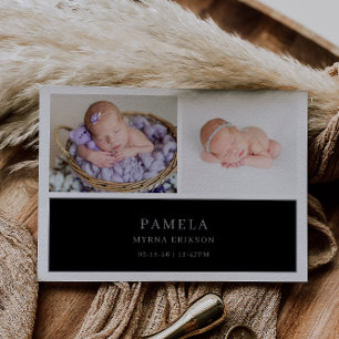 Zwarte gedempte grijze chic babyfoto aankondigings kaart