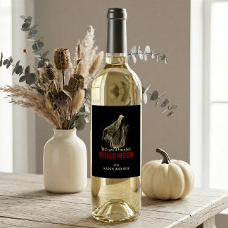 Zwarte Geest Halloween Gepersonaliseerd Wijnlabel Wijn Etiket