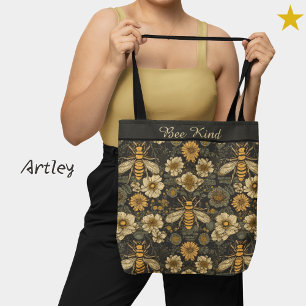 Zwarte Gele Bijen Bloemen Custom Phrase Draagtas
