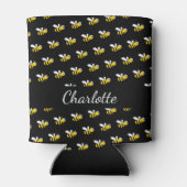 Zwarte gele bijen naam script blikjeskoeler (Achterkant)