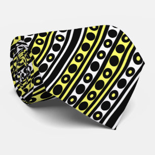 Zwarte, gele en witte pooldots en stripes stropdas
