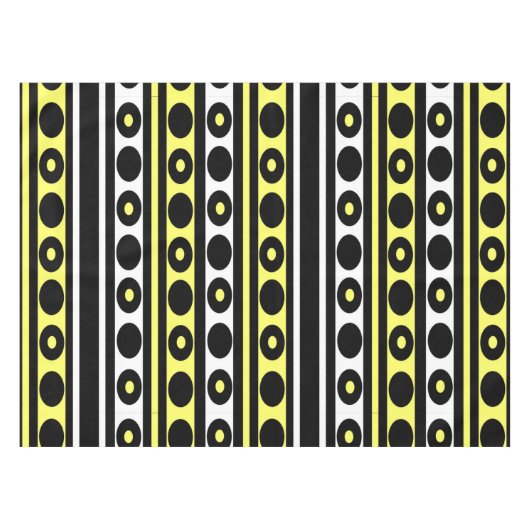 Zwarte, gele en witte pooldots en stripes tafelkleed (Voorkant (Horizontaal))