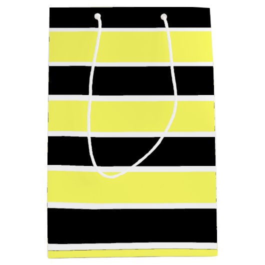 Zwarte, gele en witte strepen medium cadeauzakje (Voorkant)