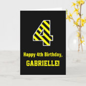 Zwarte & Gele Gestreepte "4"; 4de Verjaardag + Kaart (Gele Bloem)