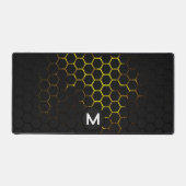 Zwarte gele honingraatgeometrie Monogram Bureaumat (Voorkant)