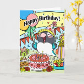 Zwarte gemaskerde lovebird gelukkige verjaardag pa kaart (Gele Bloem)