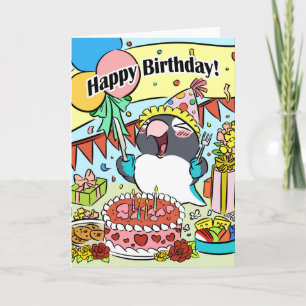 Zwarte gemaskerde lovebird gelukkige verjaardag pa kaart