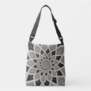 Zwarte Geometrische Spiraal Fractale Mozaïek Kunst Crossbody Tas