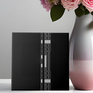 Zwarte Geometrische Stripe Art Deco Style Keramisc Tegeltje