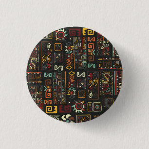zwarte geoometrische Afrikaanse doodle Ronde Button 3,2 Cm