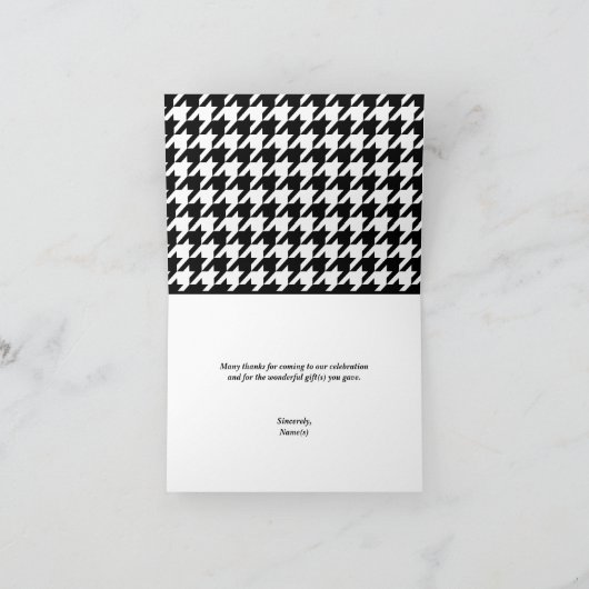 Zwarte gepersonaliseerde Houndstooth bedankkaartje Bedankkaart (Binnen)