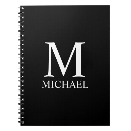 Zwarte gepersonaliseerde monogram en naam notitieboek (Voorkant)