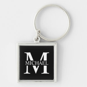 Zwarte gepersonaliseerde monogram en naam sleutelhanger
