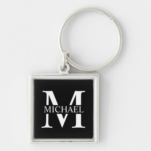 Zwarte gepersonaliseerde monogram en naam sleutelhanger (Voorkant)
